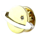 7bis [Q1406] - Broche pin's artisanal 'Saturne' dor&eacute; argent&eacute; - 18x12 mm kuld