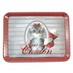 Les Tr&eacute;sors De Lily [N7879] - Petit plateau 'Joli Chaton' gris rouge - 24x18 cm hall