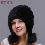 JERYAFUR naaritsa m&uuml;ts P&auml;ris naturaalne naaritsa karusnahk Sulge kootud m&uuml;ts naiste talvem&uuml;ts Rebane karusnahast pom pomid paks ja soe CHINA&One Size must