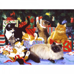 Teemantv&auml;rvimiskomplekt J&otilde;ulupuu t&auml;isnurkne puur Kassid v&otilde;i j&otilde;ulukink Teemanttikandid Ristpistes Mosaiik K&auml;sit&ouml;&ouml; N&auml;put&ouml;&ouml; Kodukaunistus Full Round (20X30CM)