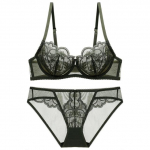 Seksikas kroonlehekujuline &uuml;li&otilde;huke rinnahoidjakomplekt Push-up aluspesu komplekt Tikand rinnahoidja Gather rinnahoidja suures suuruses pitsist pesukomplekt 95D(42D) roheline