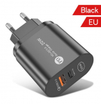 PD 12W USB laadija kiirlaadija 3.0 C-t&uuml;&uuml;pi seina mobiiltelefoni adapter EU USA &Uuml;hendkuningriigi pistik iPhone 13 12 Pro iPadile Huawei Xiaomi Samsung EU-Black