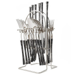 Must h&otilde;bedane 6/24 tk roostevabast terasest s&ouml;&ouml;giriistade komplekt nuga kahvel lusikas s&ouml;&ouml;gin&otilde;ud lauan&otilde;ud koos s&ouml;&ouml;giriistade nagi komplektiga 24pcs + 1pc holder gray
