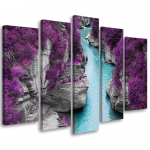 Viieosalise pildiga l&otilde;uendiprint Purple Landscape Stream 100x70 lilla