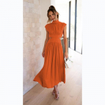 Suvine naiste seelik magus moe t&auml;nava p&uuml;stkrae Macaron v&auml;rvi v&ouml;&ouml;koht pikk kleit S oranž