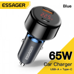 Essager USB laadija 65W autolaadija kiirlaadimine Qc3.0 4.0 USB C laadija iPhone 14 13 s&uuml;learvuti digitaalekraaniga kiirlaadija Blue