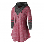 (SU)Naiste vabaaja suures suuruses ruumiv&auml;rvimine pikkade varrukatega kapuutsiga tuunikatopsid T-s&auml;rkpluus XXXXXL punane