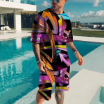 Moodsad suvised 2-osalised spordir&otilde;ivad Meeste suures suuruses riided Retro Beach Style 3D Printimine T-s&auml;rk Meeste T-s&auml;rk M