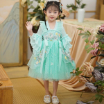 T&uuml;druk Hanfu iidne kost&uuml;&uuml;m lapsed Hiina stiilis v&auml;ikese t&uuml;druku kleit Tang kleit printsessi seelik rahvariided lapsed S roheline
