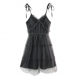 Gooti elegantne kleit naistele Emo Alt Vintage v&otilde;rgust lapiline pitsiline k&otilde;rge v&ouml;&ouml;kohaga kleit Y2k Harajuku Mall gooti peor&otilde;ivad M must