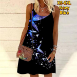 Naiste lill, ilus kristallliblikaga tr&uuml;kitud minikleit varrukateta peokleit suvine rannakleit p&auml;ikesekleit XS sinine