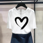 (Aasia suurus) Fashion Print Love Heart Sweet Cute Trend 90s Graphic T-s&auml;rk Naiste vabaaja T-riietus Vabaaja naiste l&uuml;hikeste varrukatega T-s&auml;rk S