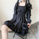 Emo y2k kleit Naiste gooti kleit Lolita tume kleit Must avar pits Prantsuse kandiline krae must kleit pikkade varrukatega kleit M must