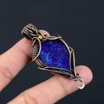 Lapis Lazuli v&auml;&auml;riskivist puhtast vasest traadist pakitud k&auml;sitsi valmistatud ripatsehted 2.80 Inches