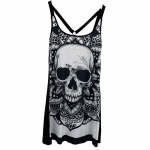 Spaghetti rihm Cami Top Naiste pealuu Print Tank Top Kevadsuvi Varrukateta Seljata pikk T-s&auml;rk Must Halloween Camis S valge