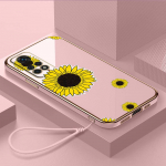 Luksuslik kaetud TPU telefoni&uuml;mbris koos kaelapaelaga Xiaomi Poco F4 F5 M4 M5 X3 X4 X5 13T Redmi Note 10S 11S 10C 13C A36 Sunflower Little Daisy musta disainiga Xiaomi Poco F1