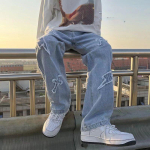 2023. aasta uus trend Hip-hop Street Y2K meeste p&uuml;ksid High Street vabad sirged vabaaja p&uuml;ksid Moodsad Meeste teksap&uuml;ksid meeste S-3XL S sinine