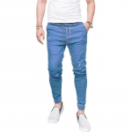 Mehed kitsad p&uuml;ksid Jogger elastne v&ouml;&ouml;koht Denim teksad Biker Slim Fit vabaaja p&uuml;ksid L helesinine v&auml;rv