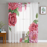 Roses L&auml;bipaistvad aknakardinad Elutoa Magamistoa Kaasaegsed Voile T&uuml;llkardinad Kangast kardinad k&ouml;&ouml;ki 135W x 114H(cm)