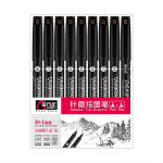 9 tk / komplekt Black Pigma Liner Pliiats Joonistus Fiber n&otilde;elad Peenjoon Waterpfoof Pintsli Pliiats Sketch Pliiats Disainerile Arhitekti Kunstniku Koomiksib&uuml;roole