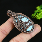 Natural Tibetan Turquoise Gemstone Handmade Copper Wire Wrap Pendant 2.5 j7d80