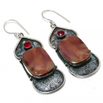 Natural Mookaite, Garnet Gemstone 925 Sterling Silver Earring 2.64 e4h88