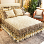 Euroopa Luksuslik Voodikate Kuninganna Kuninga Suurus Printsessi Kristall Samet Kuninganna Voodipesu Komplekt Pitsi Voodiseelik Paksenenud Soe Voodikate 150*200cm with pillowcase beež