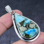 Natural Turquoise In Pyrite Handmade 925 Sterling Silver Gift Pendant 2.21 i4j09