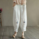 Naiste vabaaja haaremip&uuml;ksid Suvised vintage lilledega tikitud puuvillased Bloomers Naiste pahkluu pikkused laternap&uuml;ksid 4XL
