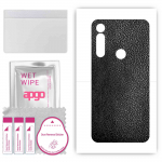 apgo Protective Skin Sticker for the back compatible with Motorola Moto G Power, Wrap Film, Foil, Vinyl - Pattern Black Leather