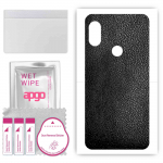 apgo Protective Skin Sticker for the back compatible with Xiaomi Redmi Note 6 Pro, Wrap Film, Foil, Vinyl - Pattern Black Leather