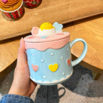 400 ml keraamiline kohvikruus maasika veetass kaane ja lusikaga maasika teetass veepudel portselankruusid kohvitassid Blue Heart