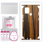 apgo Protective Skin Sticker for the back+sides compatible with Tecno Pova, Full Wrap Film, Foil, Vinyl - Pattern Tigerwood