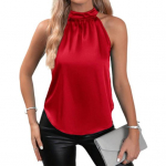 Suvine satiinist vest, p&auml;itsed &otilde;lgadest, &uuml;hev&auml;rvilised varrukateta topid, sileda pinnaga pullover-topsid. M punane