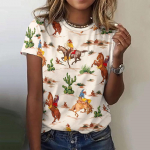 Suvised naiste T-s&auml;rgid L&uuml;hikeste varrukatega West Cowboy Horse Print T-s&auml;rgid Mood Naiste T-s&auml;rgid Suurem&otilde;&otilde;dulised Y2k Top Naiste riided 4XL