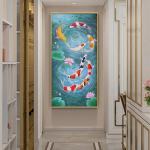 Koi kala Feng Shui karpkala Lootose tiigi pilt L&otilde;uendimaaling Kaasaegsed plakatid ja tr&uuml;kised Cuadrose seinakunst elutoa sisekujunduseks 20x40cm