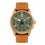 AVI-8 Spitfire Lock Chronograph Nahkrihm Pronksroheline Kellaplaat Kvarts AV-4089-02 Meeste Kell