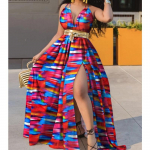 Tr&uuml;kitud v&ouml;&ouml;kohaga Midi temperamendiga reisijate pikk kleit Seksikad l&otilde;hestatud kleidid teise v&ouml;&ouml;ga S punane