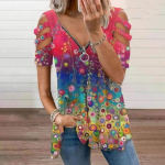 VEZFAA Naiste mood vabaaja suve kevadised l&uuml;hikeste varrukatega V-kaelusega pluusid ja s&auml;rgid S