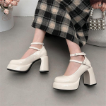 Naiste Mary Jane'i kingad Disainer Platvorm Mood Elegantsed Topelt Pandlaga Paksu kontsaga Kingad Naiste Kleit Pumbad K&otilde;rge kontsaga peokingad 36 valge