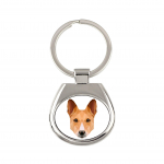 Basenji, African bush dog, Congo dog - geometric keychain with a photo and the inscription Art-Dog valge