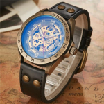 Retro stiilis meeste automaatne mehaaniline k&auml;ekell skelett Steampunk ehtsast nahast rihm Meeste isekeeratavad randmekellad meeste Reloj