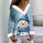 Naiste T-s&auml;rk Tee-J&otilde;ulus&auml;rk pikkade varrukatega pidulik j&otilde;ulutr&uuml;kiga fliiskrae V-kaelus M sinine