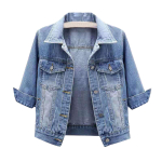 K&auml;rbitud teksajakk naiste 3/4 varrukatega heledate l&otilde;hedega l&uuml;hikeste teksadega joped, rev&auml;&auml;riga n&ouml;&ouml;biga allapoole mantlid L helesinine v&auml;rv