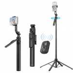 Tehisintellektiga n&auml;oj&auml;lgimistelefoni selfipulk, statiiv, 360 kraadi p&ouml;&ouml;ratav, žestide juhtimine, 4 jalaga, pikendatav, maks. must