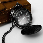 Moodne 37 cm kett, sile terasest kvartsist taskukell Vanaaegne Roman Nmber numbrilaua ripats Roman numerals pronksi