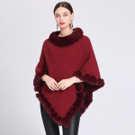 Moodne ruuduline triibuline kunstkarusnahast pullover-keebikate naistele s&uuml;gis-talvine kootud pon&scaron;o-keebikate reisile vaba aja veetmiseks peole One Size veinipunane v&auml;rv