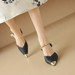 Uued naturaalsest nahast terava ninaga madalalt kattev varvaste rihmaga pahkluu pandlaga p&auml;rlitega slingback sandaalid Suvekleidi jaoks Elegantsed 34-40 34 must