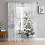 Lumi talvine j&otilde;ulupuu Frost Hirve t&uuml;ll l&auml;bipaistvad kardinad elutoa sisekujunduseks Aknakardin magamistoa jaoks Voile Organza kardinad W135 x H115cm x1&Rod Pocket