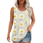 Naiste maika Suvised riided Varrukateta tr&uuml;kiga pluusid Vabaaja lahtised s&auml;rgid Scoop-kaelus Plisseeritud esiosa L beež